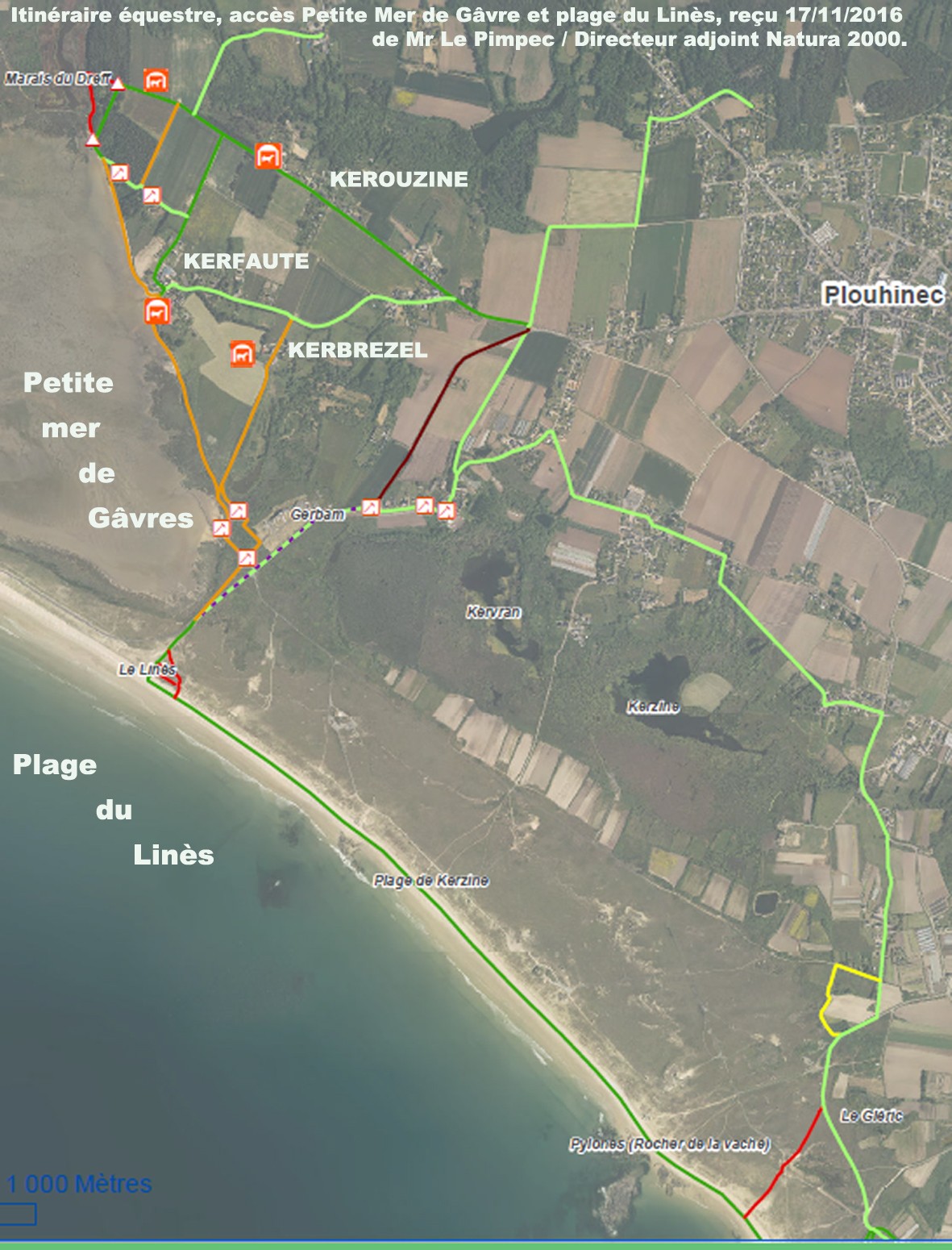 	 itinéraires d'accès de la pension à la plage du Linès par Natura 2000 SANS précision