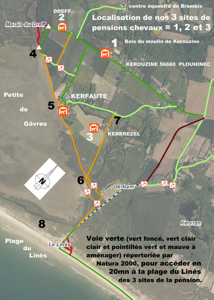 itinéraire équestre d'accès à la plage en 20mn en empruntant la voie verte