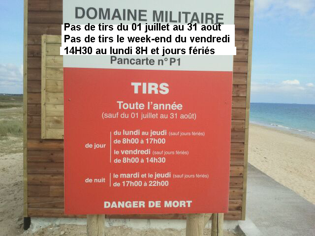 HORAIRES OFFICIELS des tirs militaires sur les dunes de la plage du Linès