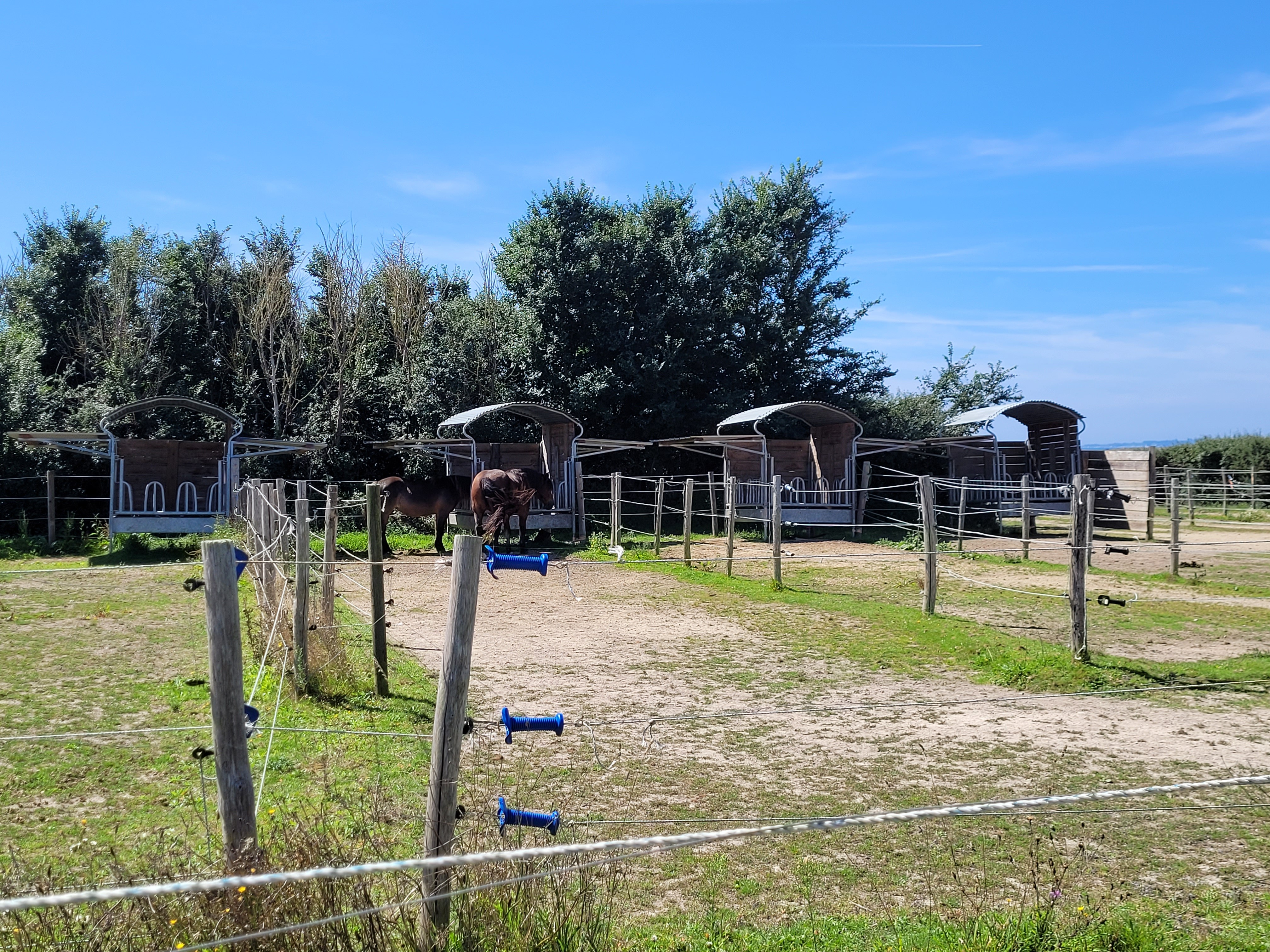 4 râteliers avec 2 auvents suspendus posés à Kerbrésel desservant 4 pâturages de 1,8ha