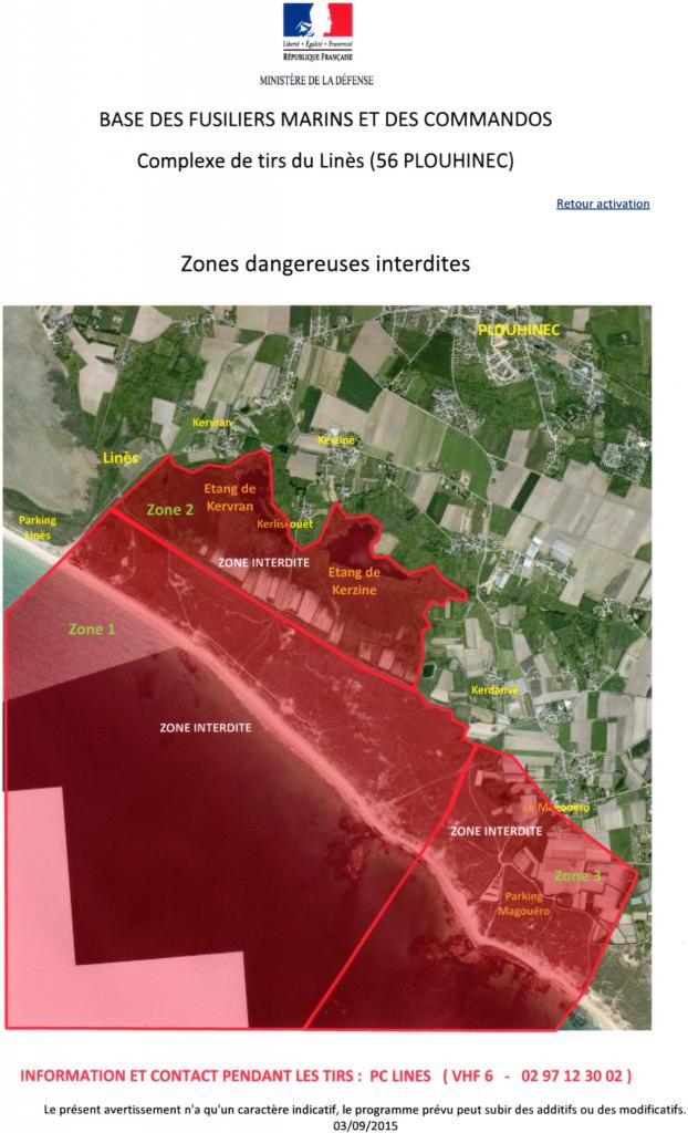 Zones dangereuses interdites en période de tirs Plage du Linès